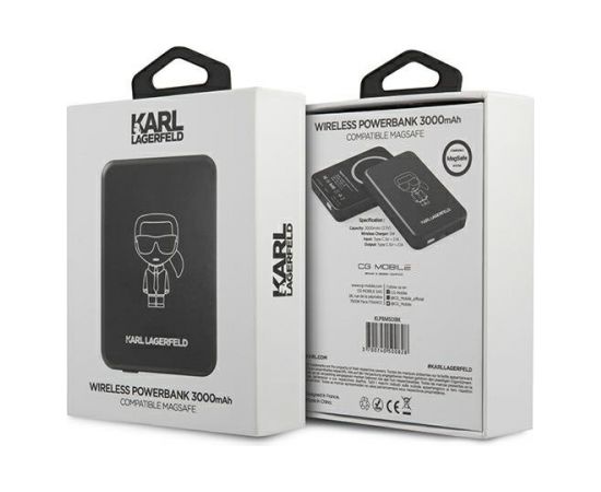 Karl Lagerfeld KLPBMSOIBK Powerbank MagSafe Переносная зарядная батарея 2.1A / 5V / 3000mAh / Черная