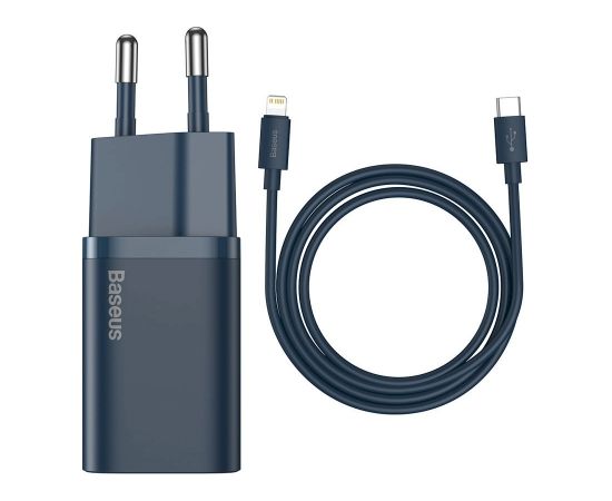 Baseus TZCCSUP-B03 tīkla lādētājs USB-C / 20W / 3A + USB-C -> Lightning datu un uzlādes vads zils