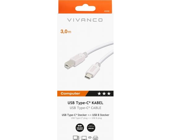 Vivanco cable USB-C - USB-B 3m, white (45356)