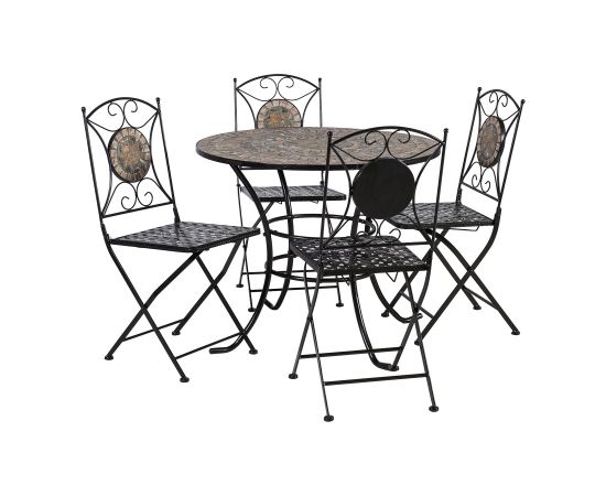 Садовая мебель MOSAIC стол и 4 стула (38666), D90xH70cм, мозаиковая плитка, металлическая рама, цвет: чёрный