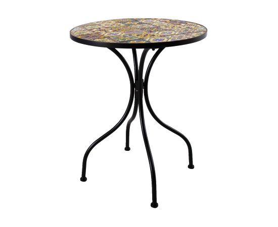 Dārza galds MOROCCO D60xH71cm, mozaīkas augšdaļa ar krāsainiem motīviem, melns metāla rāmis