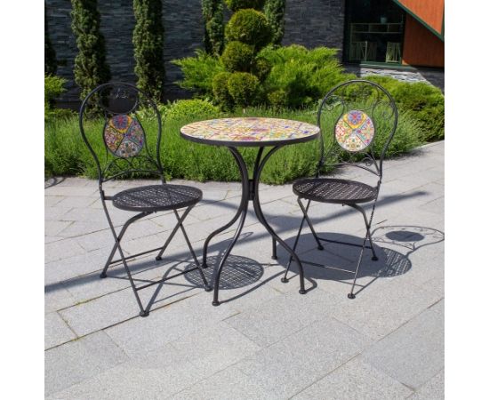 Dārza galds MOROCCO D60xH71cm, mozaīkas augšdaļa ar krāsainiem motīviem, melns metāla rāmis