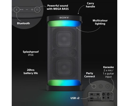 SONY Bluetooth portatīvais skaļrunis, melns - SRSXP500B.CEL
