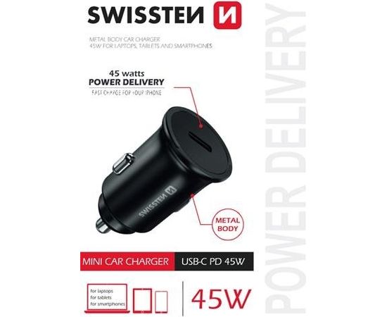 Swissten 45W PD Металлический адаптер для автомобильного зарядного устройства Черный