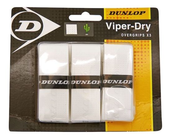 Tennis racket overgrip Dunlop VIPERDRY blister white 3 per pack