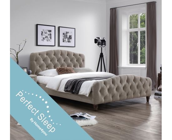 Кровать SANDRA с матрасом HARMONY DUO (86744) 160x200см, обивка из мебельного текстиля, цвет: светло-коричневый