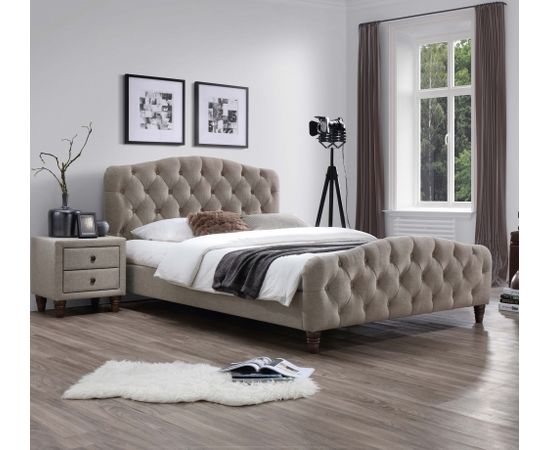Кровать SANDRA с матрасом HARMONY DUO (86744) 160x200см, обивка из мебельного текстиля, цвет: светло-коричневый