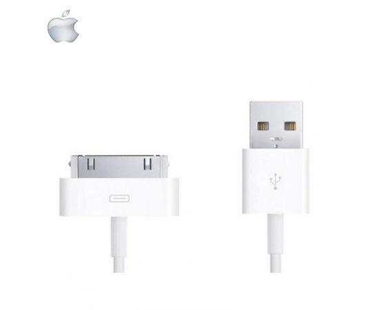 Apple MA591G/A Oriģināls 30 Pin USB Datu un uzlādes Kabelis 3GS / 4 / 4S / iPod / iPad 1m Balts (OEM)