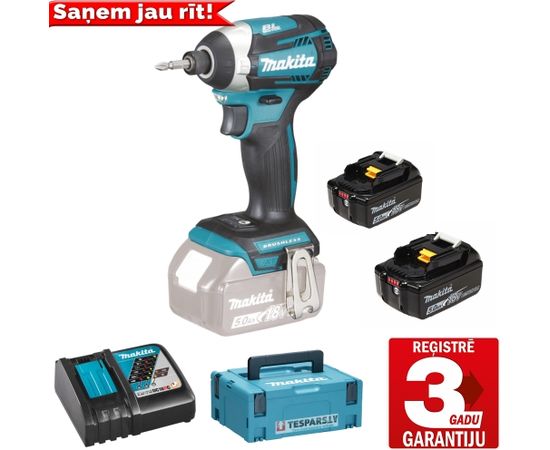Akumulatora triecienskrūvgriezis, 18 V, 2x5,0 Ah 175 Nm, LED, BL motors DTD154RTJ Makita