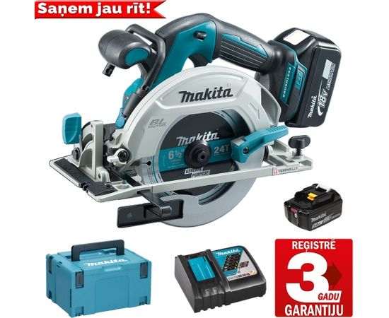 Akumulatora ripzāģis, 18 V, 2x 5,0 Ah Li ion, 57 mm, ø165x20mm 24T, 3,3kg MAKPACK DHS680RTJ Makita