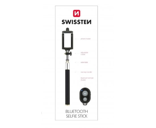 Swissten Bluetooth Selfie Stick Statīvs Telefoniem un Kamerām Ar Distances Bluetooth Pulti Melns