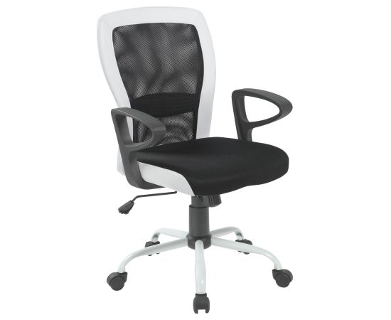 Darba krēsls LENO 60x57xH91-98,5cm, sēdeklis: audums, krāsa: melna, atzveltne: siets: krāsa: melna, ādas imitācijas balt