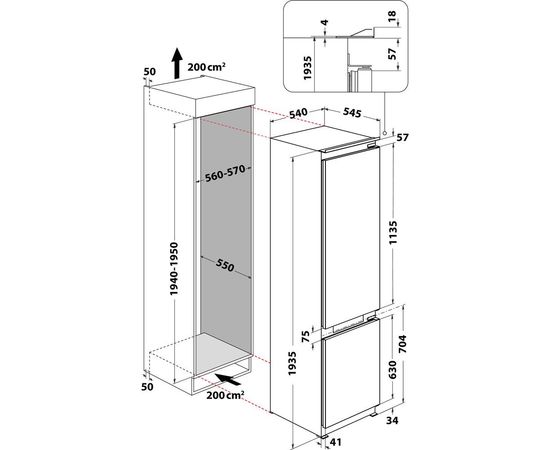 Whirlpool WHC20T352 ledusskapis iebūvējams E 194cm NF