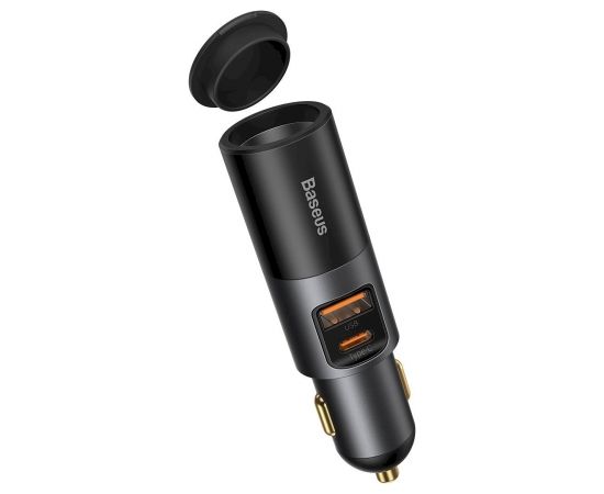 Baseus Share Together Fast Charge Car Charger with Cigarette Lighter Expansion Port, USB + USB-C 120W Gray