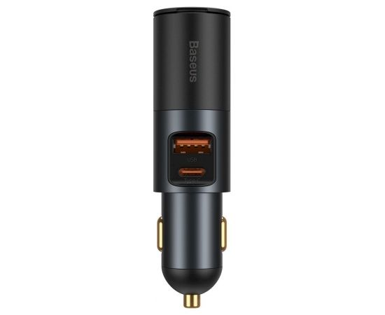 Baseus Share Together Fast Charge Car Charger with Cigarette Lighter Expansion Port, USB + USB-C 120W Gray