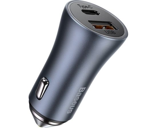 Baseus Golden Contactor Pro car charger, USB + USB-C, QC4.0+, PD, SCP, 40W (dark gray) with Cable Type-C to iP 1m Black