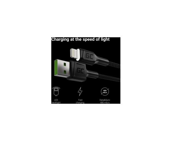 Green Cell GC Ray USB Male - Lightning Male Fast Charging with LED Diode 2m