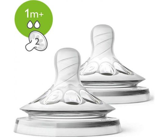 Philips Avent barošanas pudeļu silikona knupītis Natural, 2 caurumi, lēna plūsma, 1 m+ - SCF042/27 Barošanas pudelītes