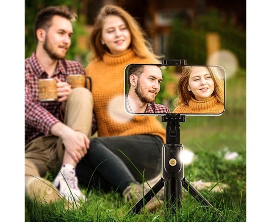 RoGer 2in1 Universāls Selfie Stick + Tripod Statnis ar Bluetooth Tālvadības pulti / Melns