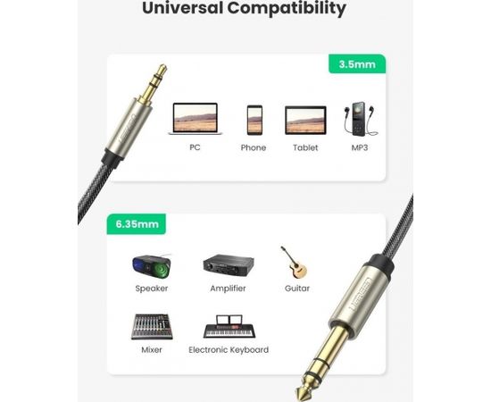 Ugreen AUX 3.5mm -> 6.35mm audio kabelis 5m melns