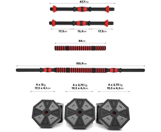 HMS SGC30 Hanteļu un svaru stieņa komplekts COMPOSITE 30 Kg