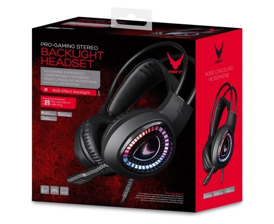 Varr VH8010L Lite Gaming Spēļu Stereo Austiņas ar Mikrofonu USB / 3.5mm Audio pieslēgumu Melnas