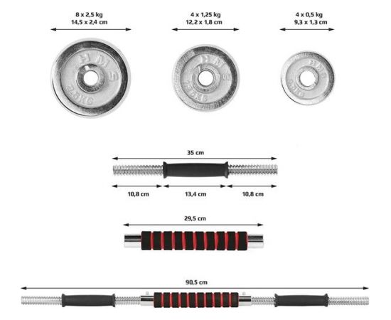 Hanteļu un svara stieņa komplekts HMS STC21 2x10KG