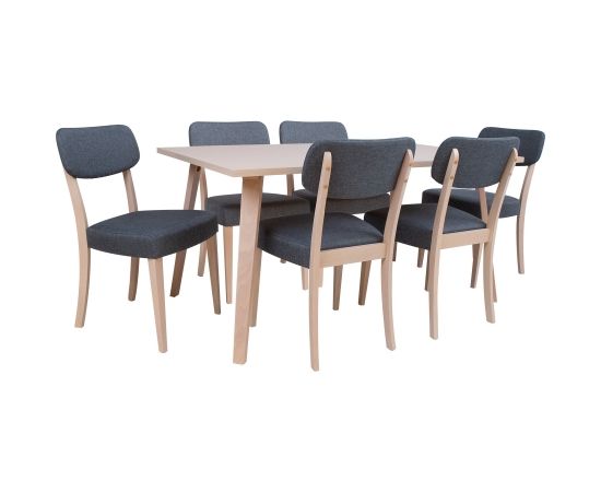 Dining set ADORA table and 6 chairs, light beech