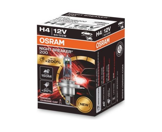 OSRAM Night Breaker Laser +200% H4 12V 60/55W P43t FS1 Kvēlspuldze OS64193NB200
