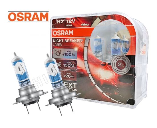 OSRAM H7 Spuldžu komplekts Night Breaker Laser 2gab. Hard cover box PX26d 12V 55W