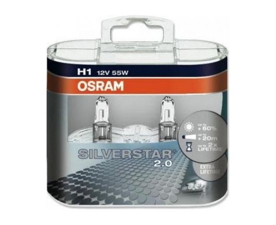 Osram H1 12V Silverstar 2.0 55W P14.5s BLI2 Kvēlspuldzes komplekts [2gab]