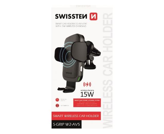 Swissten W2-AV5 Air Vent Turētājs Gaisa Restei Ar 15W  Wireless Uzlādi + Micro USB Vads 1.2m Melns
