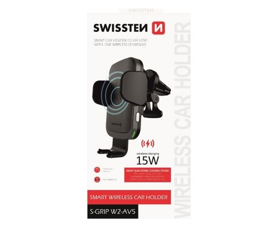 Swissten W2-AV5 Air Vent Универсальный Держатель C 15W Беспроводной Зарядкой + Micro USB Провод 1.2м Черный