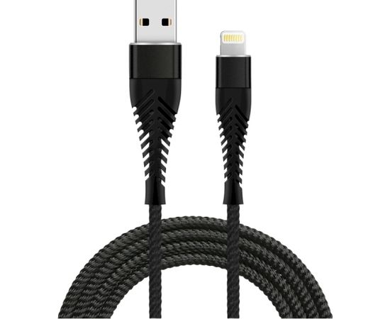 Fusion Fishbone USB-A uz Lightning kabelis 30W / 3A / 1,5m melns