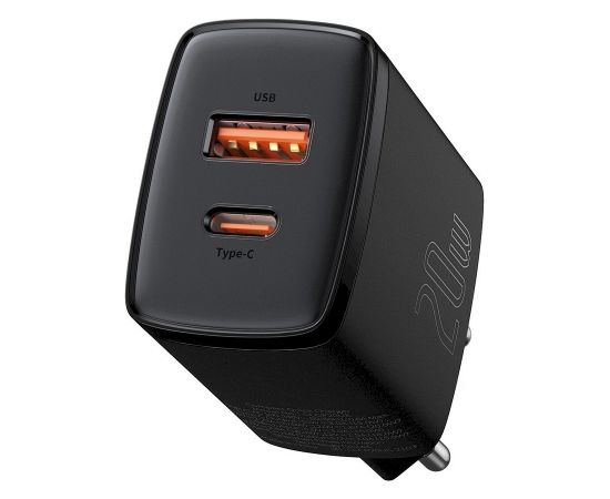 Baseus CCXJ B01 Compact Quick Charger USB, USB-C, 20W melns lādētājs