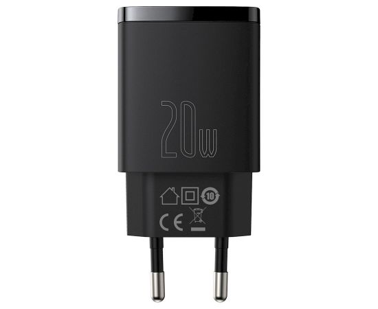 Baseus CCXJ B01 Compact Quick Charger USB, USB-C, 20W melns lādētājs