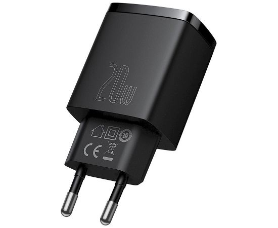 Baseus CCXJ B01 Compact Quick Charger USB, USB-C, 20W melns lādētājs