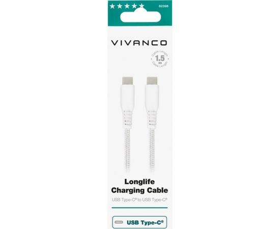 Vivanco cable USB-C - USB-C LongLife Charging 1.5m, white (62398)