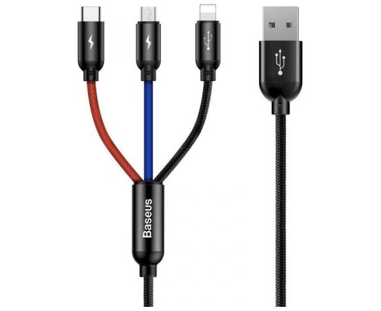 Baseus 3in1 kabelis USB-C / Lightning / Micro 3,5A 0,3m melns