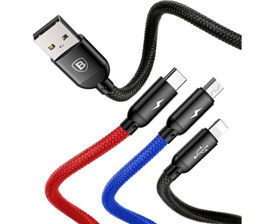 Baseus 3in1 kabelis USB-C / Lightning / Micro 3,5A 0,3m melns