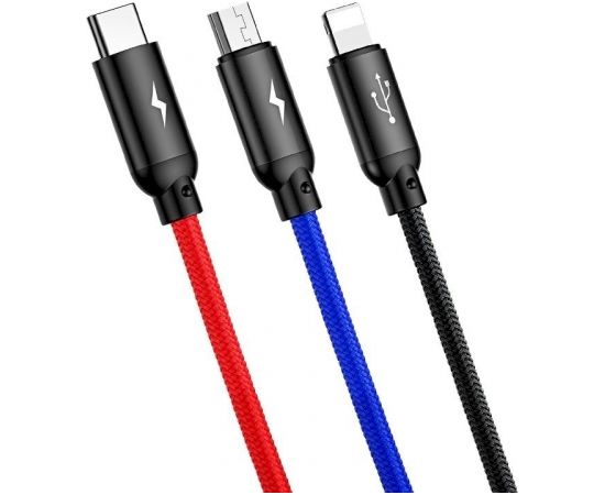 Baseus 3in1 kabelis USB-C / Lightning / Micro 3,5A 0,3m melns