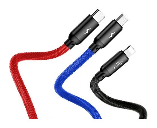Baseus 3in1 kabelis USB-C / Lightning / Micro 3,5A 0,3m melns