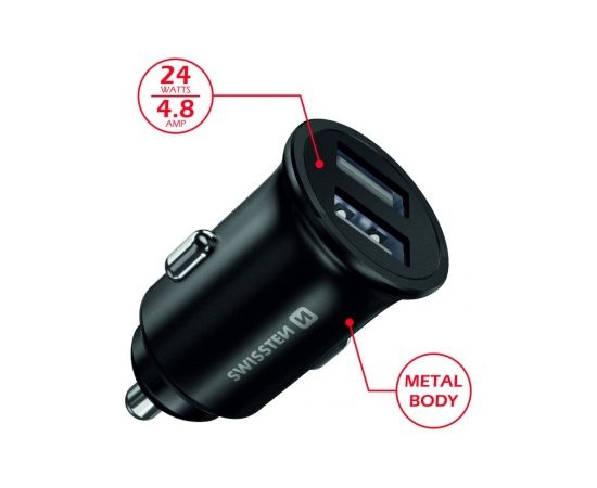 Swissten Metal Премиум Автомобильная зарядка 2 x USB / 4.8A Черная