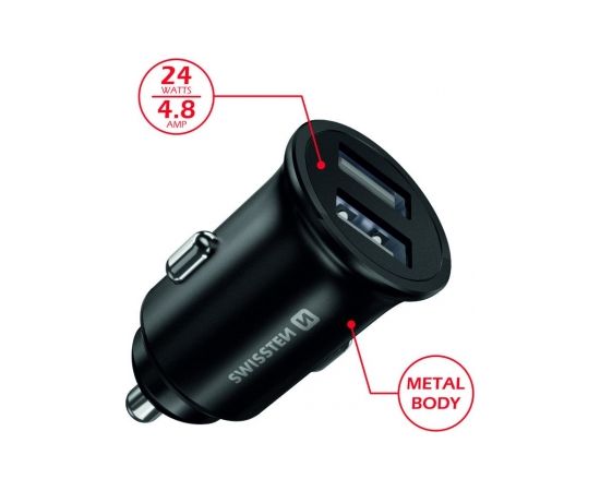 Swissten Metal Premium Auto Lādētājs 2 x USB / 4.8A Melna