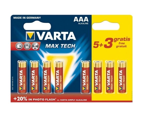 Varta Max Power AAA MN2400 Alkaline LR03 1.5V Baterijas (8gab.) (EU Blister)