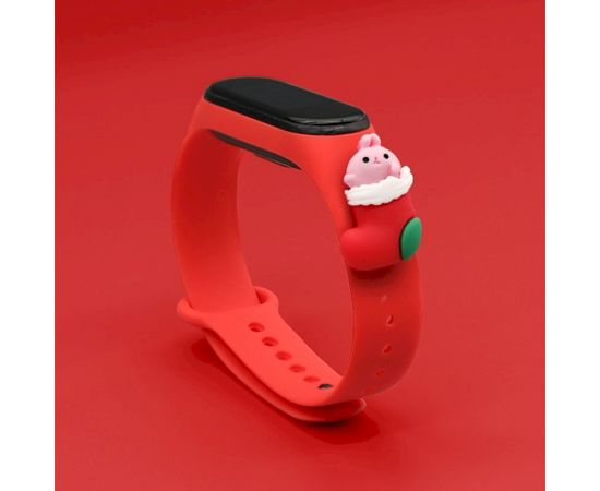 Fusion Xmas Santa siksniņa pulkstenim Xiaomi Mi Band 3 / 4 sarkans
