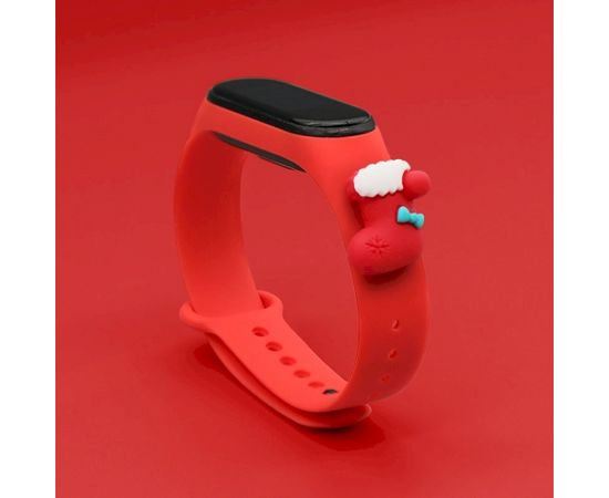 Fusion Xmas Sock siksniņa pulkstenim Xiaomi Mi Band 3 / 4 sarkans