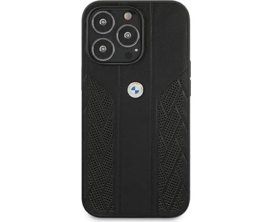 BMW BMHCP13LRSPPK Back Case Aizmugurējais Ādas Apvalks Telefonam Apple iPhone 13 / 13 Pro Melns