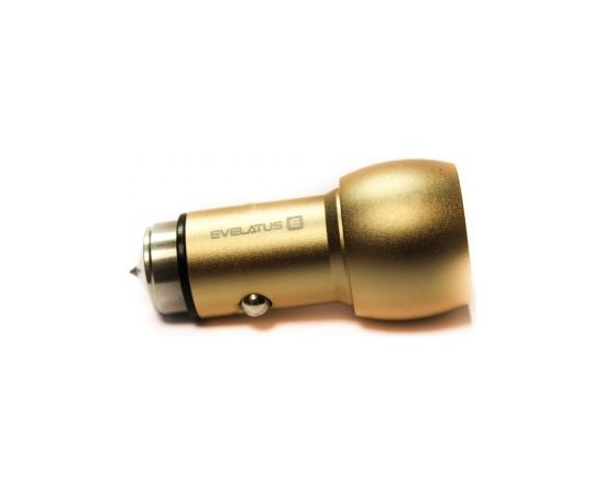 Evelatus Universal Car Charger ECC01 GOLD 2USB port 3.1A with stainless steel escape tool Gold