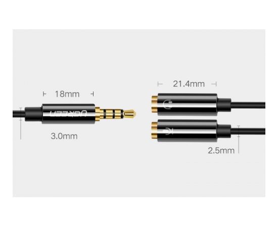 Ugreen 30620 Aux Vada Adaperis Spliteris 2x 3.5mm Ligzda (Audio & Mikrofons) uz 3.5mm Spraudnis 20cm